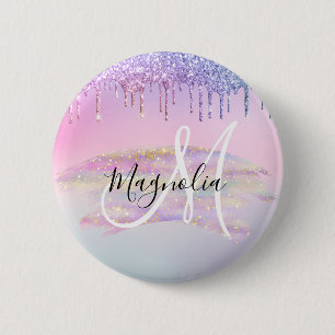 Glitter Regenboog Eenhoorn Ombre Glitter Roze Mono Ronde Button 5,7 Cm