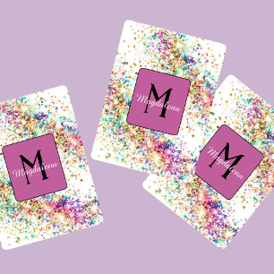 Glitter Regenboog Naam Initiaal Meisjesachtig Roze Pokerkaarten