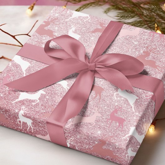 Glitter Reindeer Kerstpatroon Cadeaupapier