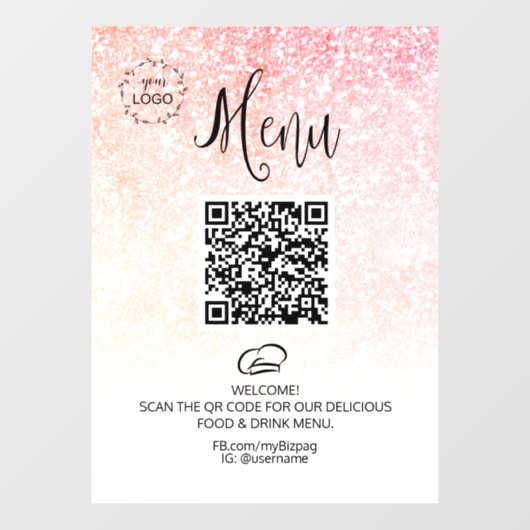 *~* Glitter Restuarnt Menu QR LOGO Raamsticker (Vel)