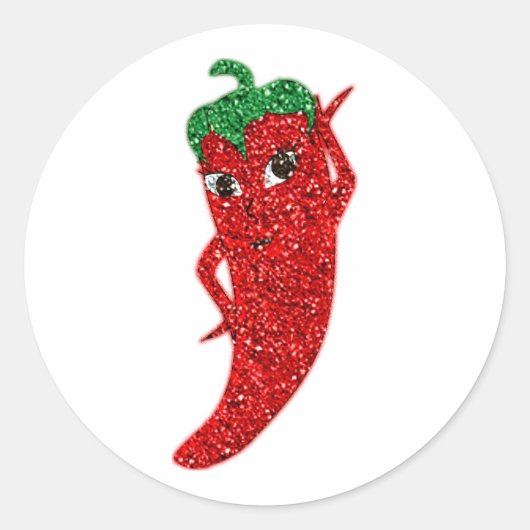 Glitter Rode Hete Pepper Diva Ronde Sticker (Voorkant)