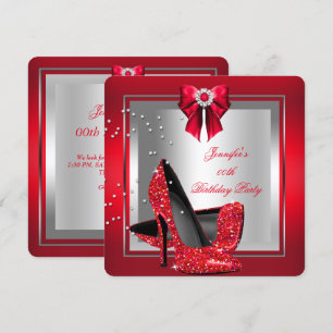 Glitter Rode Hoge Hak Schoen Zilver Verjaardagsfee Kaart