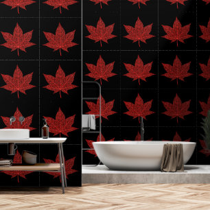 Glitter Rood Maple Leaf Custom Kleur Zwart Behang