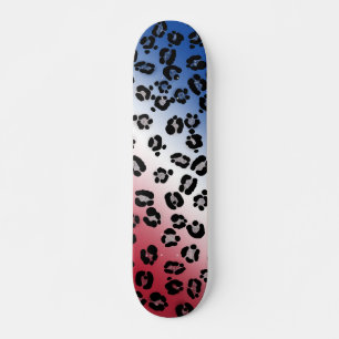 Glitter rood wit en blauw luipaardprint skateboard