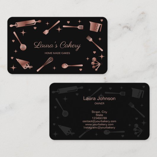 Glitter Roos Gold Baking Tools — gereedschap Whisk Visitekaartje (Voorkant / Achterkant)