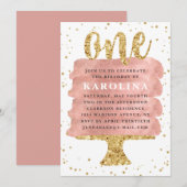 Glitter & Roos Gold Cake Eerste Verjaardag Kaart (Voorkant / Achterkant)