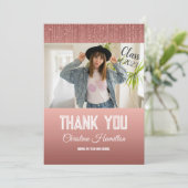 Glitter Roos Goud Afstuderen Foto Bedankkaart (Staand voorkant)