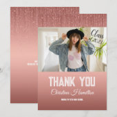 Glitter Roos Goud Afstuderen Foto Bedankkaart (Voorkant / Achterkant)