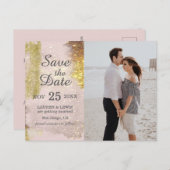 Glitter Roos Gouden Fotobruiloft Save the Date Briefkaart (Voorkant / Achterkant)