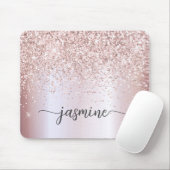 Glitter Roosgoud Metallic Monogram Naam Muismat (Met muis)