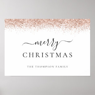 Glitter Roosgoud Naam Wit Vrolijk Kerstfeest Poster