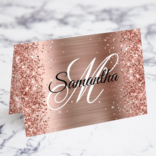 Glitter Rose Gold Fancy Monogramme Cartes de Place