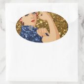 glitter rosie de riveter ovale sticker (Tas)