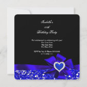 Glitter Royal Blue Heart Bow Black Party Kaart (Achterkant)