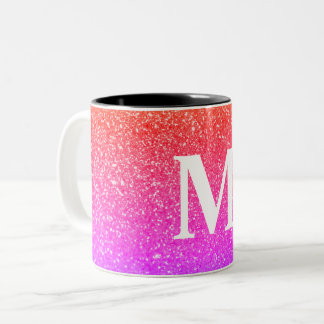  Glitter Roze Achtergrond met Monogram Tweekleurige Koffiemok