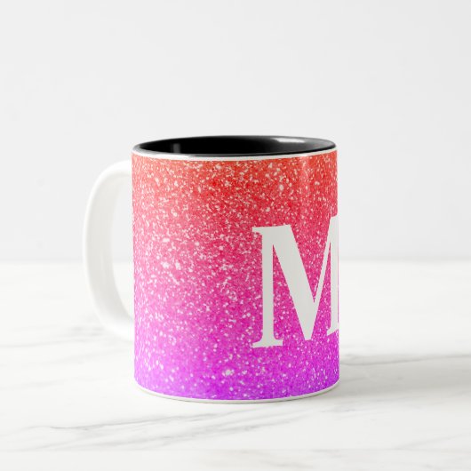  Glitter Roze Achtergrond met Monogram Tweekleurige Koffiemok (Voorkant links)