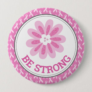 Glitter Roze Bloem Borstkanker Bewustzijnsontwerp Ronde Button 4,0 Cm