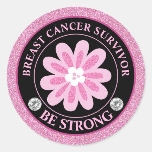 Glitter Roze Bloem Borstkanker Bewustzijnsontwerp Ronde Sticker