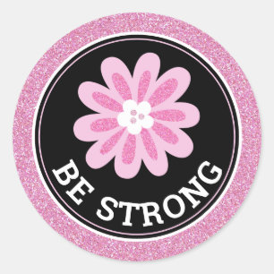 Glitter Roze Bloem Borstkanker Bewustzijnsontwerp Ronde Sticker