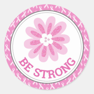 Glitter Roze Bloem Borstkanker Bewustzijnsontwerp Ronde Sticker