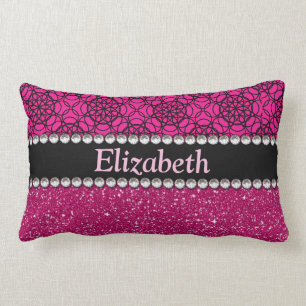 Glitter Roze en Zwart Patroon Rijnsteentjes Kussen
