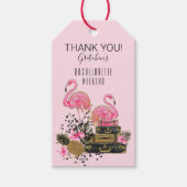 Glitter roze flamingo koffers Dank u Cadeaulabel (Voorkant)