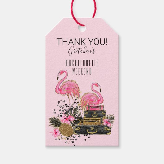 Glitter roze flamingo koffers Dank u Cadeaulabel (Voorkant)