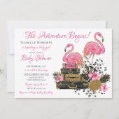 Glitter Roze Flamingo Leopard Print Baby shower Kaart (Voorkant)