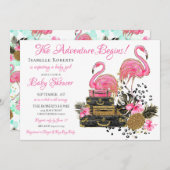 Glitter Roze Flamingo Leopard Print Baby shower Kaart (Voorkant / Achterkant)
