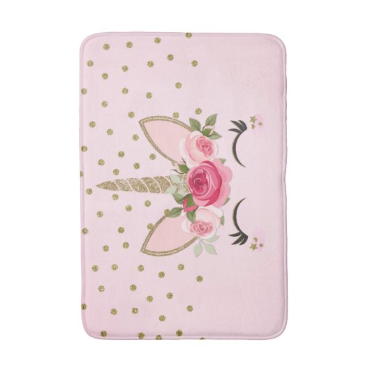 Glitter & Roze Floral Unicorn Trendy Badmat (Voorkant Verticaal)