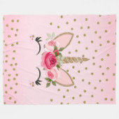 Glitter & Roze Floral Unicorn Trendy Fleece Deken (Voorkant (Horizontaal))
