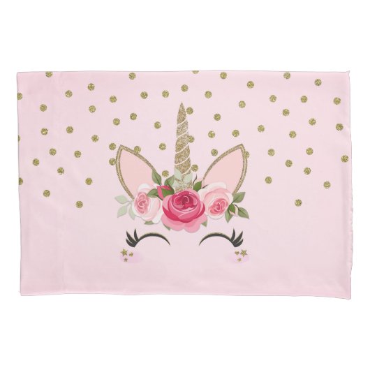 Glitter & Roze Floral Unicorn Trendy Kussensloop (Voorkant)