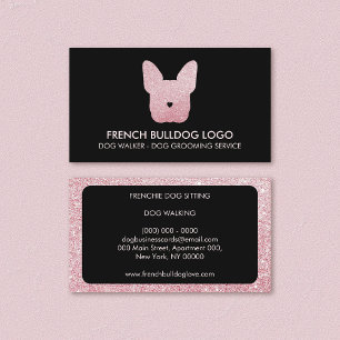 Glitter Roze Franse Bulldog Trimmer Hondenuitlater Visitekaartje