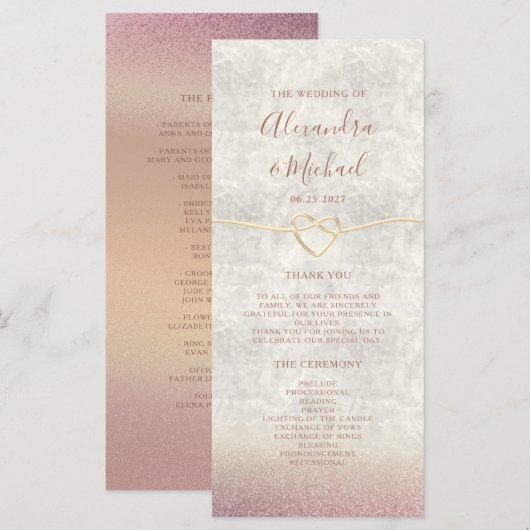 Glitter Roze Gouden Huwelijksprogramma (Voorkant / Achterkant)