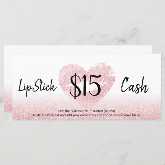 Glitter Roze Hart Lippen Make-up Artiest Cash (Voorkant / Achterkant)