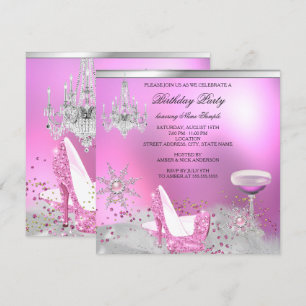 Glitter Roze Hoge Hak Schoenen Champagne Feest 2 Kaart