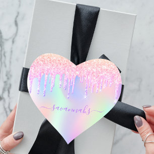 Glitter roze iriserende roze goud regenboog verjaa hart sticker