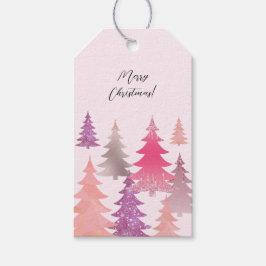 Glitter roze kerstboom patroon cadeaulabel