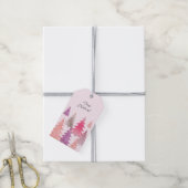Glitter roze kerstboom patroon cadeaulabel (Met Touw)