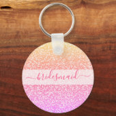 Glitter Roze Koraal Roos Gouden Bruidsmeisje Sleutelhanger (Voorkant)