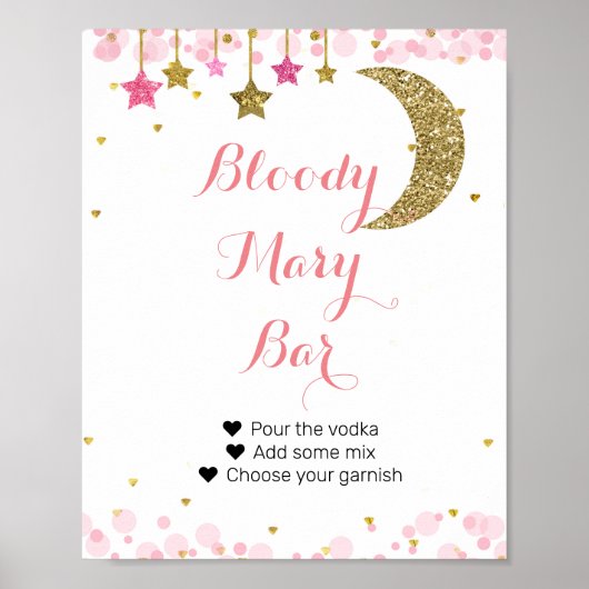 Glitter roze maan Waterverf Bloody Mary Bar Bord Poster (Voorkant)