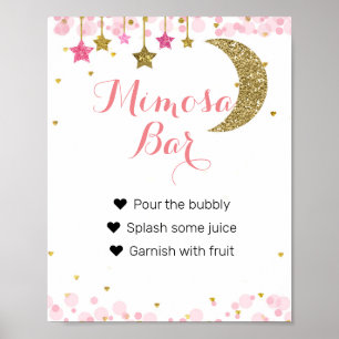 Glitter roze maan Waterverf Mimosa Bar Sign Poster