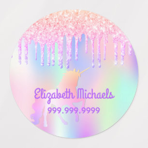 Glitter roze magische eenhoornregenboogschool labels
