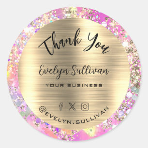 Glitter roze opaal Dank u Ronde Sticker