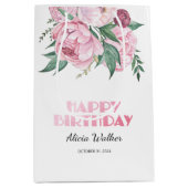 Glitter roze pioen bloemengroen Verjaardag Medium Cadeauzakje (Voorkant)