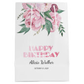 Glitter roze pioen bloemengroen Verjaardag Medium Cadeauzakje (Achterkant)