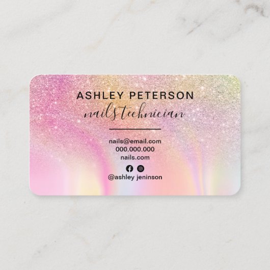 Glitter roze regenboogeenhoorn marmer spijkers scr visitekaartje (Achterkant)