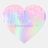 Glitter roze roos gouden regenboog hart sticker (Voorkant)