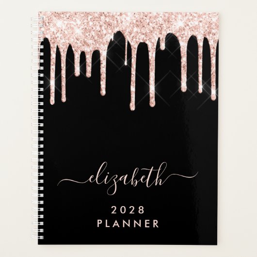 Glitter roze schijven - Gepersonaliseerd zwart Planner (Voorkant)