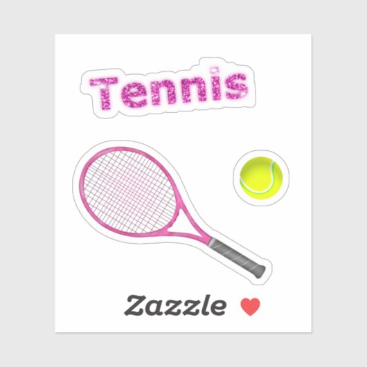 Glitter Roze Tennis Racket & Ball Schattigee Sport Sticker (Vel)